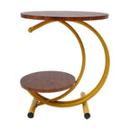 Clearance Sale 2-Tier Round End Table 55x55x60cm Gold Walnut with Storage Shelf Metal Frame Side Table with Hardware for Living Room Bedroom Office Home Decor