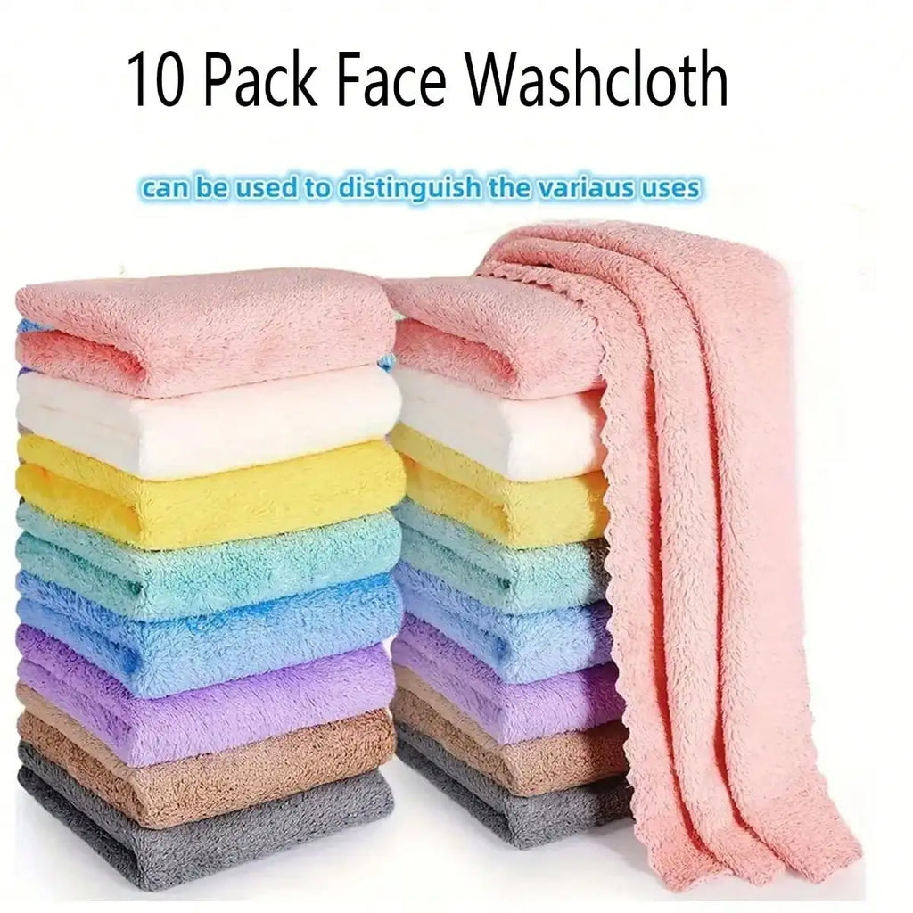 10pcs Solid Color Washcloths, Simple Plain Face Cloth, Soft Absorbent Towel Small Face Towel, Bathroom Supplies