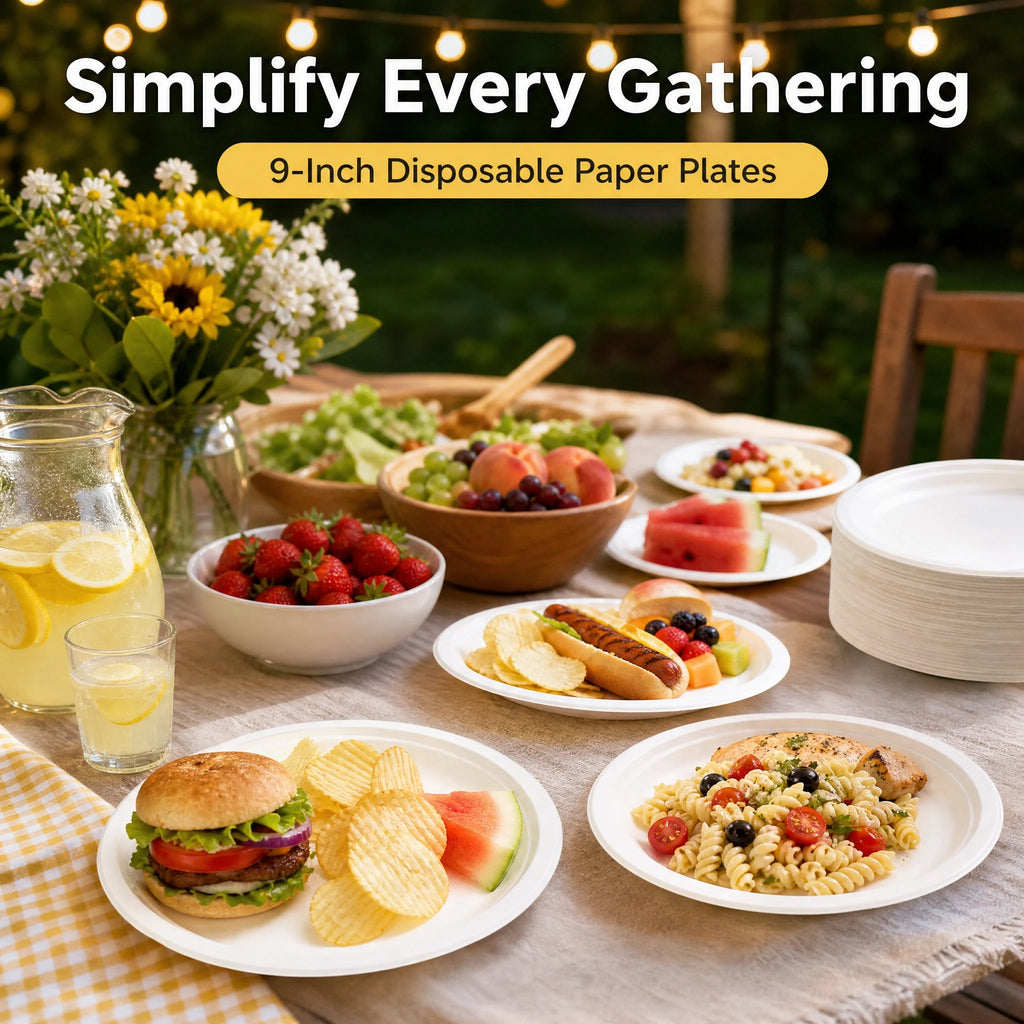 9 Inch Eco Plates 50 Pack, Made from Renewable Sugarcane, BPA-Free and Biodegradable, for Sustainable Parties and Daily Meals