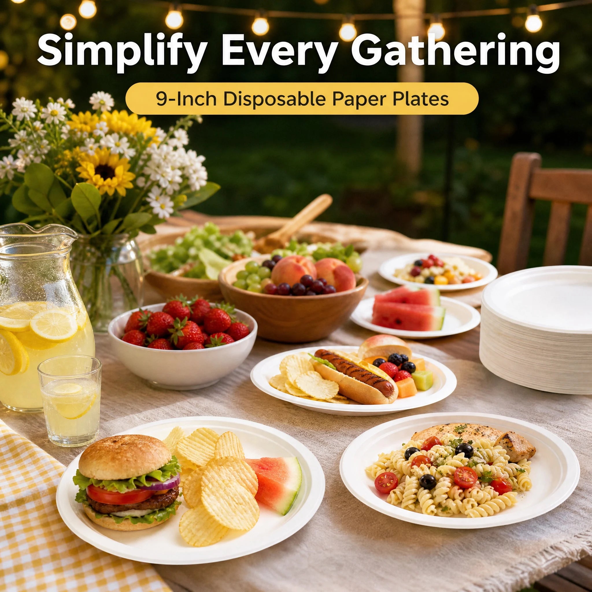 9 Inch Eco Plates 50 Pack, Made from Renewable Sugarcane, BPA-Free and Biodegradable, for Sustainable Parties and Daily Meals