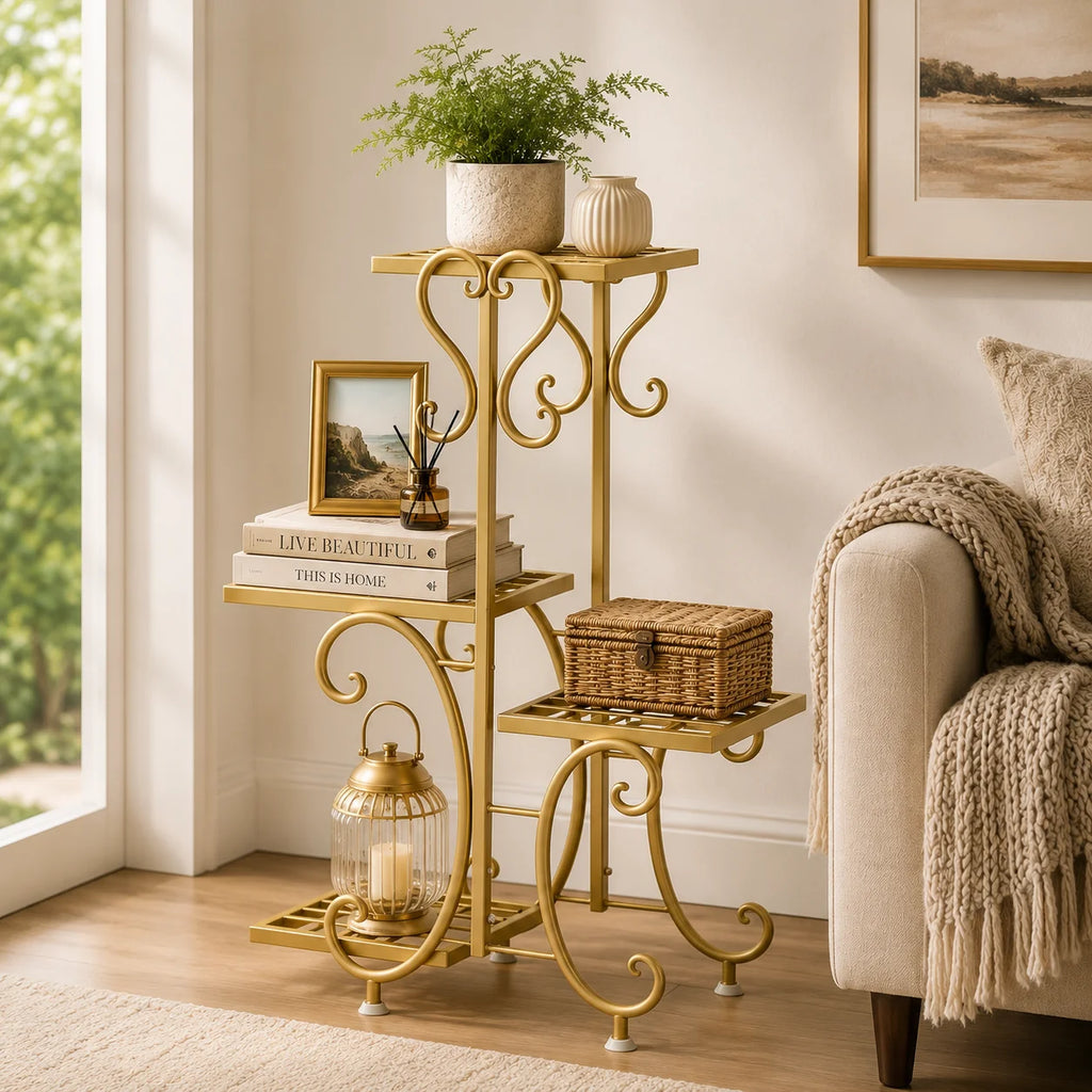 4 Tier Corner Plant Stand Metal Flower Pot Shelf Indoor Outdoor Plant Rack Space Saving Vertical Plant Shelf for Living Room Balcony Patio Garden