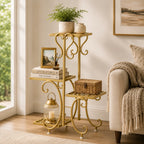 4 Tier Corner Plant Stand Metal Flower Pot Shelf Indoor Outdoor Plant Rack Space Saving Vertical Plant Shelf for Living Room Balcony Patio Garden