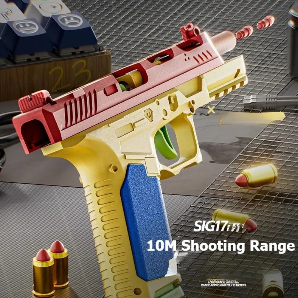 SIG17/USP Building Block Toy Gun Shell Throwing Continuous Firing Airsoft Blowback Empty Hanging Toy Pistol for Outdoor CS Game