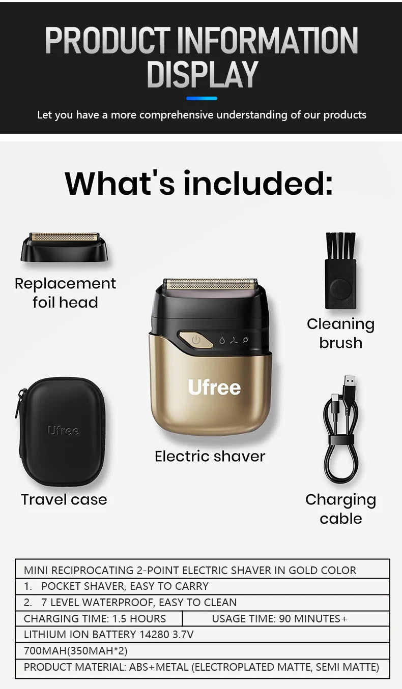 Ufree Electric Razor for Men, Foil Shaver with 2 Foil Heads,  Home appliance Electric Shaver, Wet Dry Cordless Razor, Chargeable