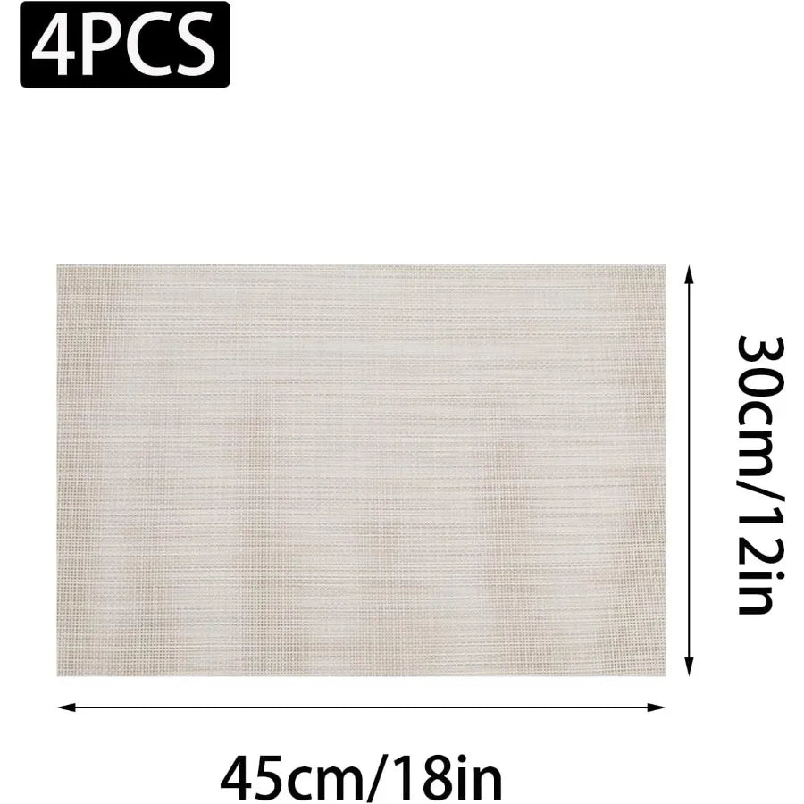 4 Pcs Bge Placemats Wipeable Washable Woven Placemats Double-sided Vinyl Kitchen Table Place Mats