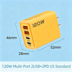 120W Double PD Fast Charger with Type-C & QC3.0 Ports Support PD Charging Protocol 5V 2A Charging Adapter