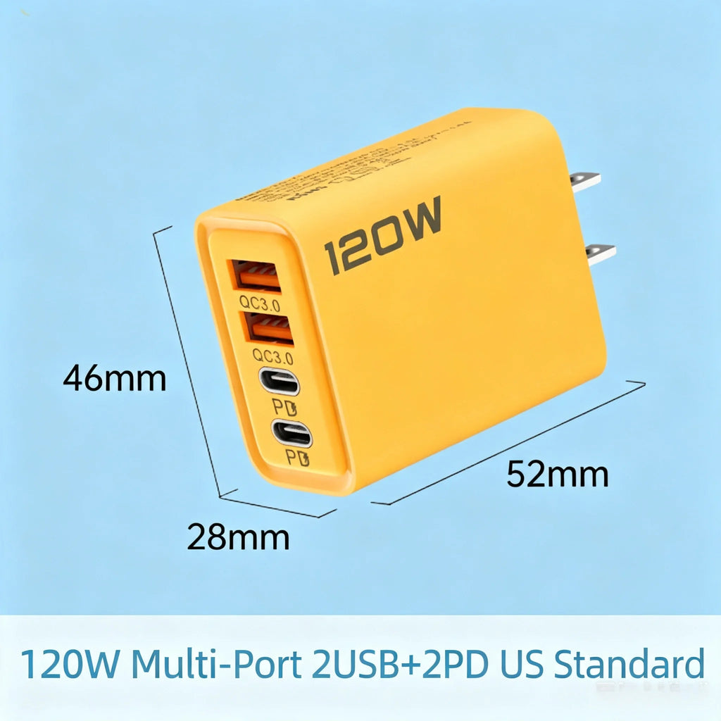 120W Double PD Fast Charger with Type-C & QC3.0 Ports Support PD Charging Protocol 5V 2A Charging Adapter