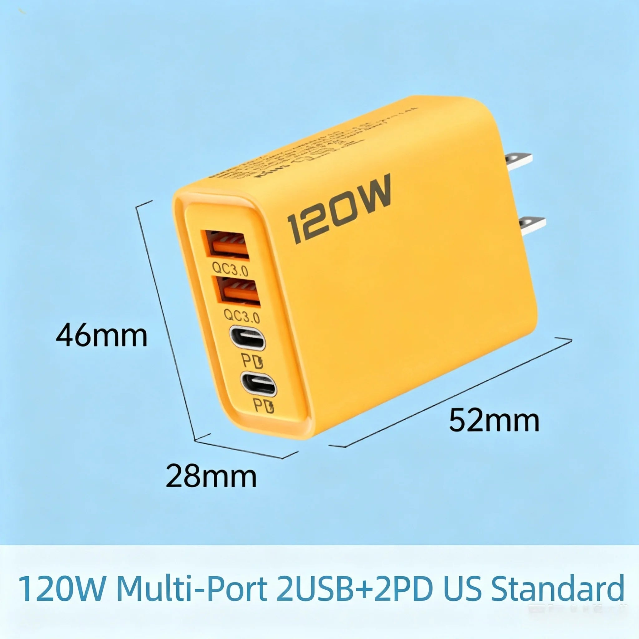 120W Double PD Fast Charger with Type-C & QC3.0 Ports Support PD Charging Protocol 5V 2A Charging Adapter