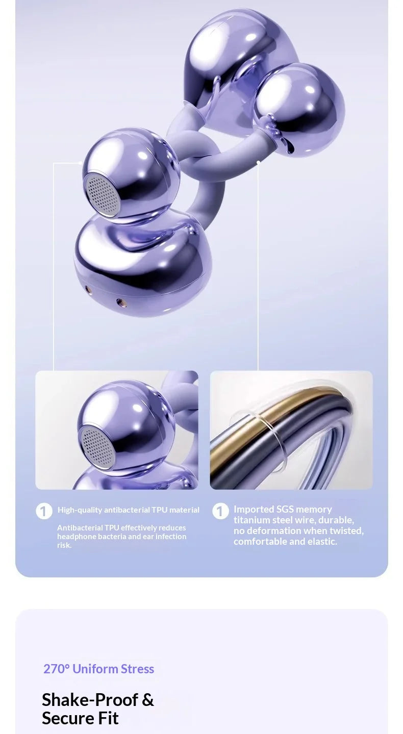 Premium Wireless Bluetooth Earbuds Clip-on Earphones Sound Quality Long Battery Life Perfect for Sports Headphones With Mic