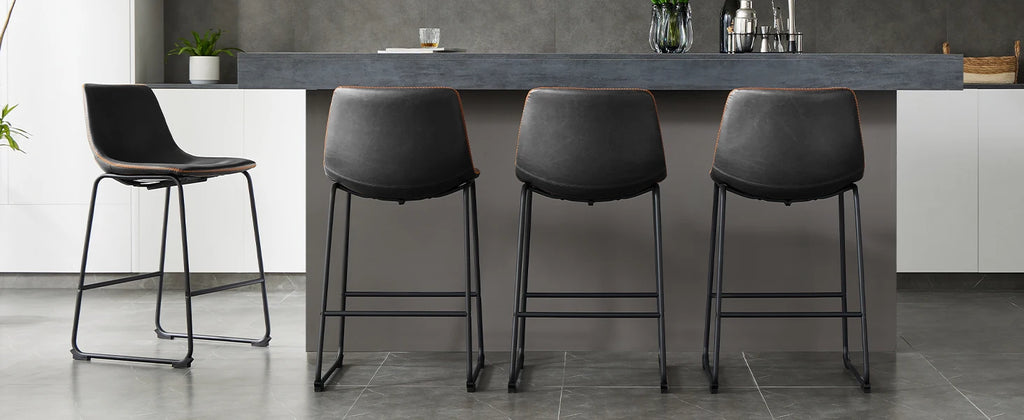 JHK Pu Leather Bar Stools Set of 2 Counter Height High Kitchen Dining Chairs Comfortable Sponge Cushion Island Modern Stool