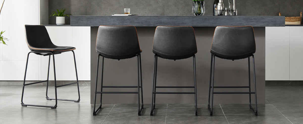 JHK Pu Leather Bar Stools Set of 2 Counter Height High Kitchen Dining Chairs Comfortable Sponge Cushion Island Modern Stool