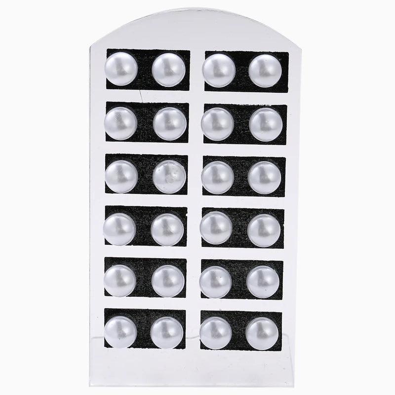 New 12 pairs/set White Imitation Pearl Stud Earrings For Women Girls Ear Jewelry Round Ball 8mm 10mm 12mm