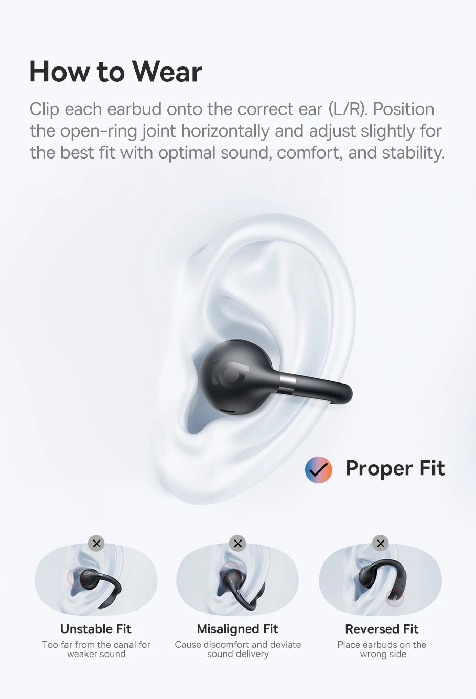 Baseus Bass BC1 Open Ear Earbuds Clip-On Headphones Open-Ring Comfort Clip Earphones SuperBass 4-Mic Clear Calls Sports Earbuds