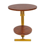 Clearance Sale 2-Tier Round End Table 55x55x60cm Gold Walnut with Storage Shelf Metal Frame Side Table with Hardware for Living Room Bedroom Office Home Decor