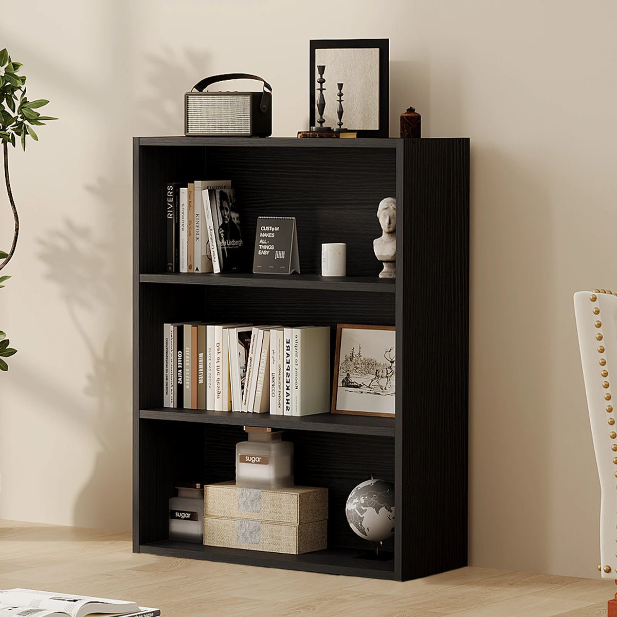 MCQ Wooden 3 Tiers Bookshelf Storage 31.5 Inch Tall Standing Display Bookshelf Sturdy Structure Graduated Shelves for Home