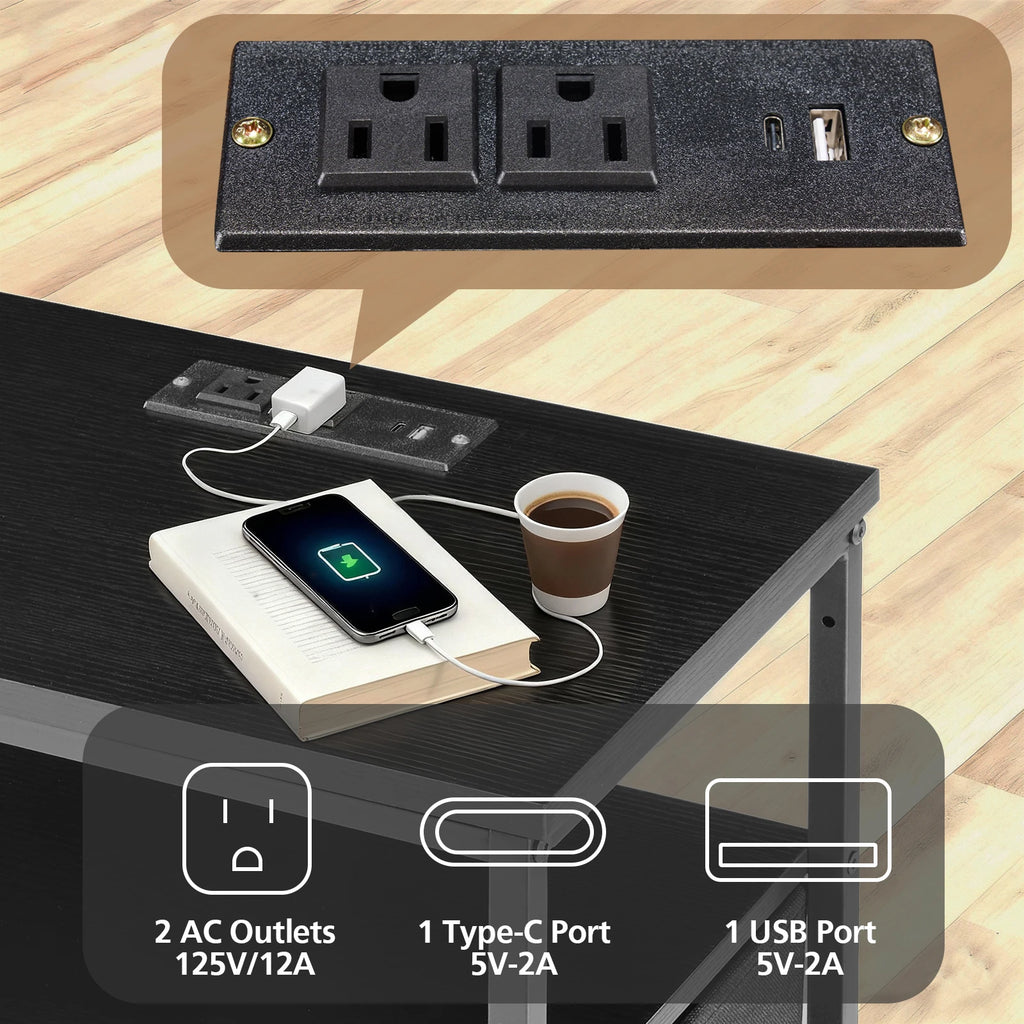 JHK 3 Fabric Drawers Cabinets with Charging Station Bedside End Table with USB/Type-C Ports Outlets Nightstand for Furniture