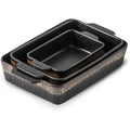 3-Piece Bakeware Set, 20x30 cm Casserole Pan, Cooking and Baking Dinnerware, Black Stripe Design