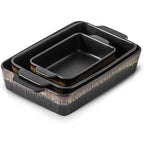 3-Piece Bakeware Set, 20x30 cm Casserole Pan, Cooking and Baking Dinnerware, Black Stripe Design