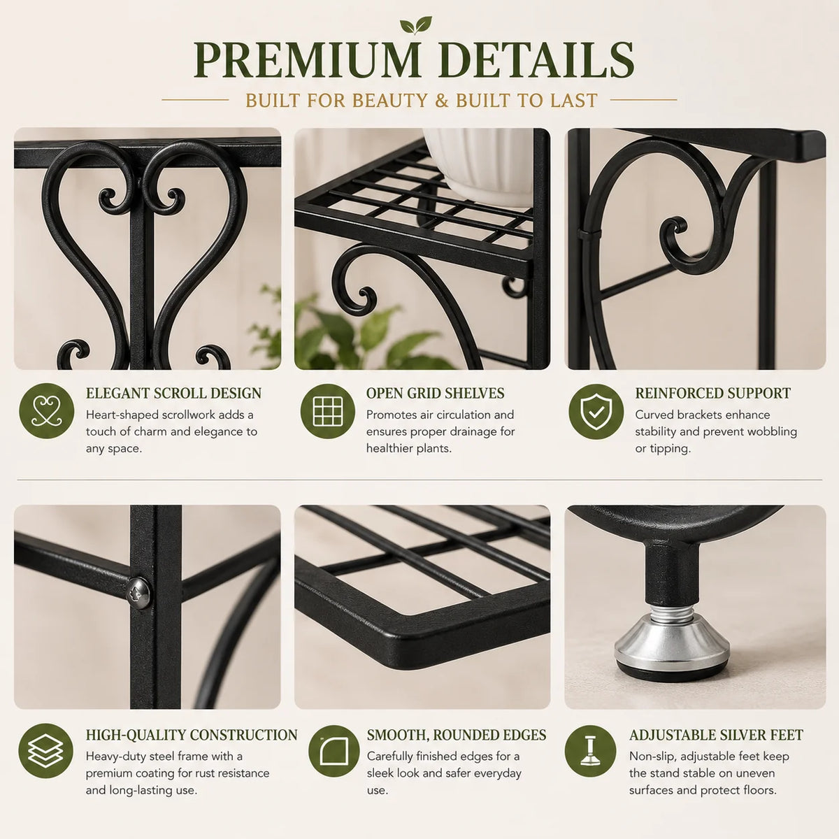 4 Tier Corner Plant Stand Metal Flower Pot Shelf Indoor Outdoor Plant Rack Space Saving Vertical Plant Shelf for Living Room Balcony Patio Garden