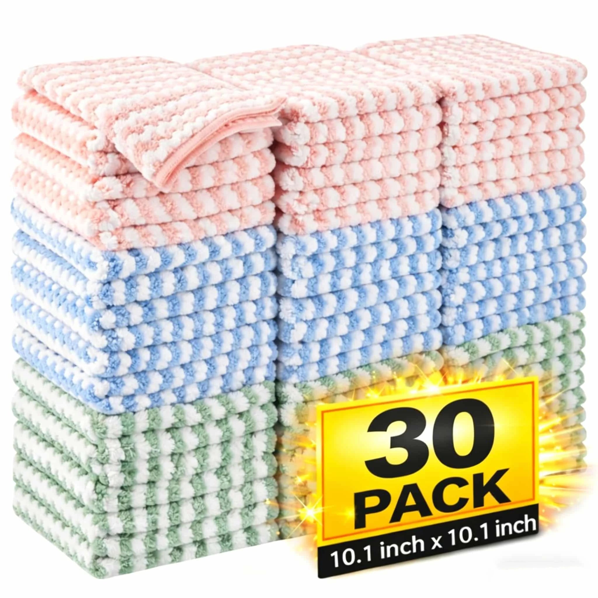 30-pack Non-stick, Sewage-resistant, Corrugated Microfiber Kitchen Cloths - Household Cleaning Cloths