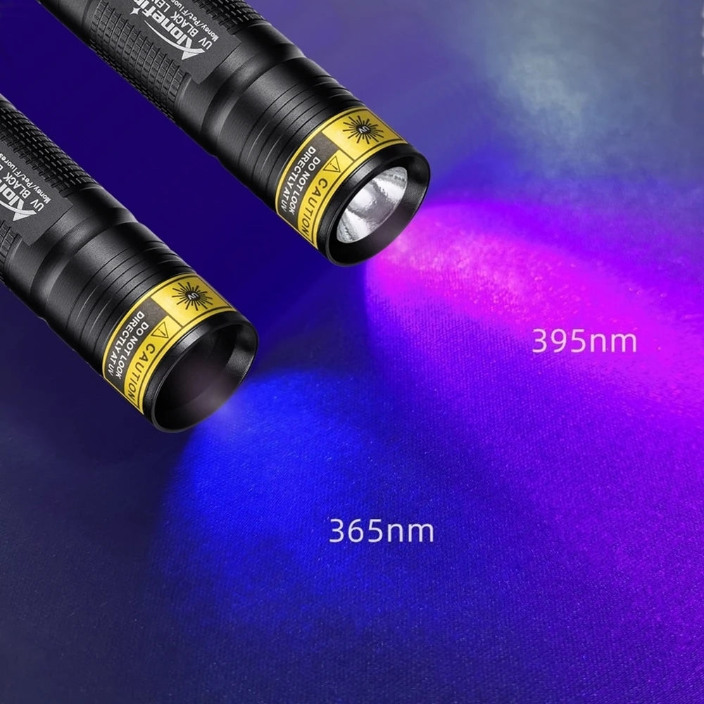 Mini 365nm/395nm UV Flashlight Usb Rechargeable UV Glue Curing Torch Cat Dog Pets Urine Tinea Money Ore Scorpion Detection Light