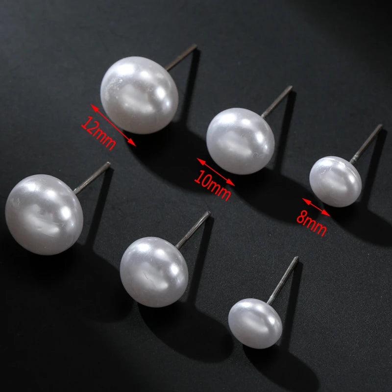 New 12 pairs/set White Imitation Pearl Stud Earrings For Women Girls Ear Jewelry Round Ball 8mm 10mm 12mm