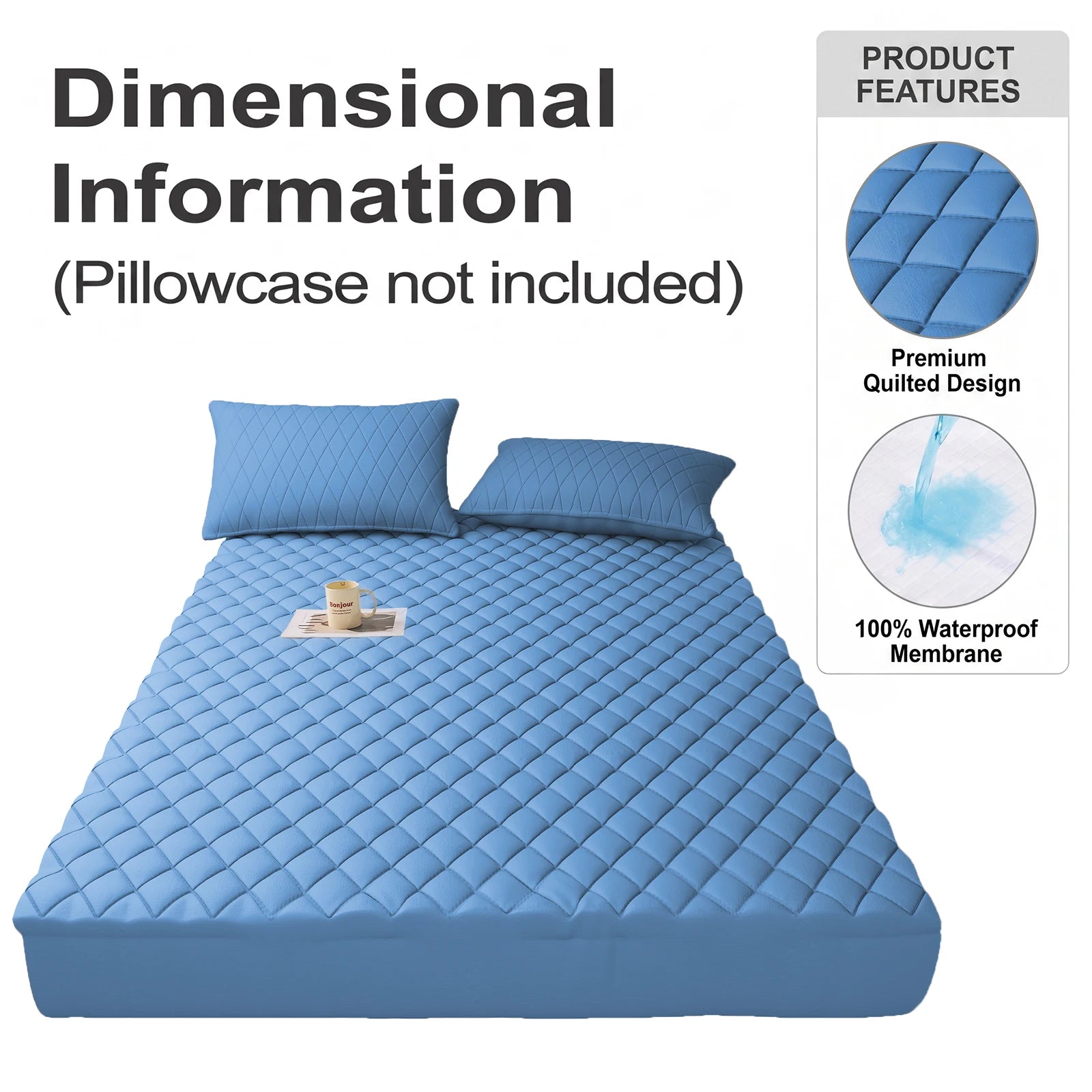 1Pc Waterproof Mattress Protector, thickened skin-friendly quilted bed cover with deep pocket, breathable bedroom bedding