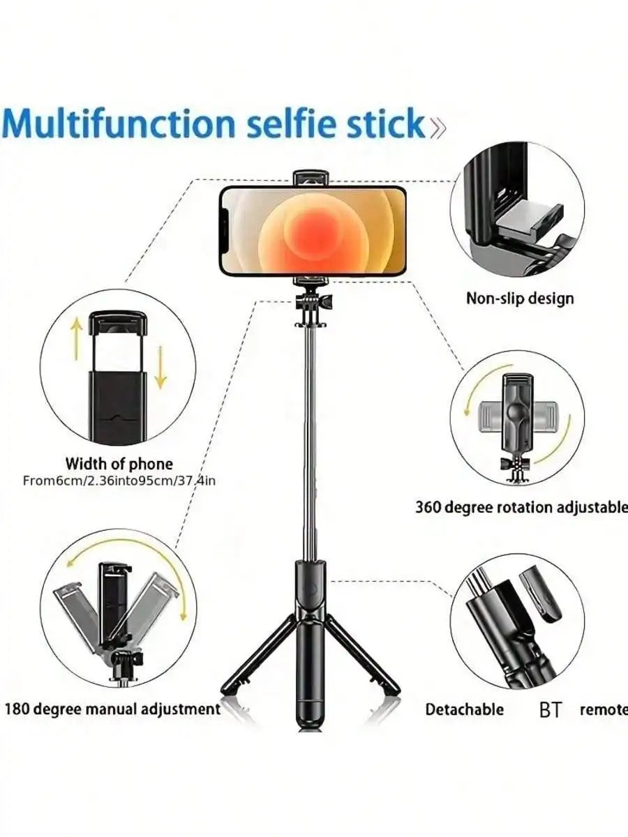 S03 Wireless Selfie Stick With Detachable Remote, 360° Rotation And Extendable Tripod, Handheld Stabilizer For Live Streaming, Suitable For Smartphones, Selfie/Recording/Photography/Live/Vlogging