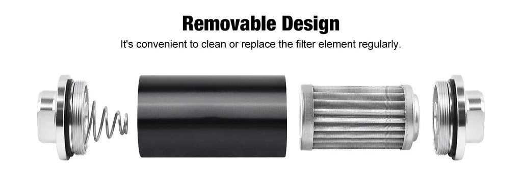 High Flow Inline Fuel Filter 100 Micron Cleanable 6AN 8AN 10AN Adapter Universal