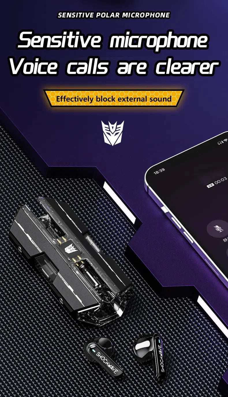 Ship From US Transformers TF-T01 Gaming Earphones Bluetooth 5.4 ENC Noise Reduction Headphones HD Call Music Earbuds