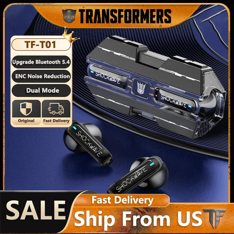 Ship From US Transformers TF-T01 Gaming Earphones Bluetooth 5.4 ENC Noise Reduction Headphones HD Call Music Earbuds