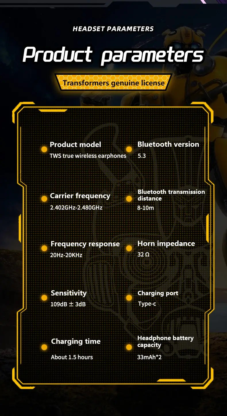 Ship From US Transformers TF-T01 Gaming Earphones Bluetooth 5.4 ENC Noise Reduction Headphones HD Call Music Earbuds