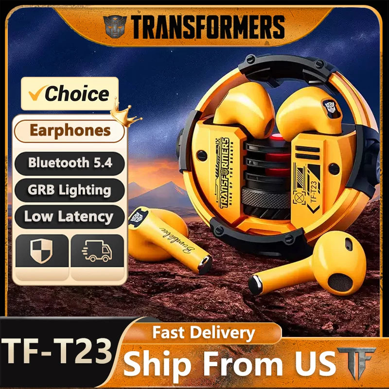 Ship From US Transformers Wireless Bluetooth Earphones Low Latency Gaming Headset TF-T23 HD Call with Mic Earbuds Sport