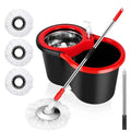 Spin Mop Bucket Set with Soap Dispenser 360°Rotating 2 Microfiber Heads 61" Adjustable Stainless Steel Handle 20QT Floor Cleaner
