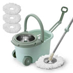 Spin Mop Bucket Set with Soap Dispenser 360°Rotating 2 Microfiber Heads 61" Adjustable Stainless Steel Handle 20QT Floor Cleaner