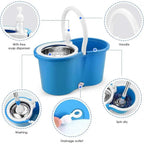 Spin Mop Bucket Set with Soap Dispenser 360°Rotating 2 Microfiber Heads 61" Adjustable Stainless Steel Handle 20QT Floor Cleaner