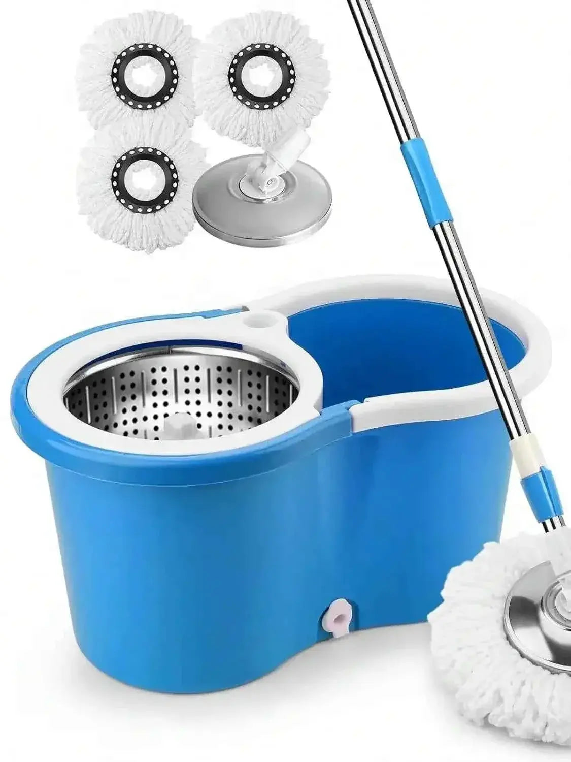 Spin Mop Bucket Set with Soap Dispenser 360°Rotating 2 Microfiber Heads 61" Adjustable Stainless Steel Handle 20QT Floor Cleaner