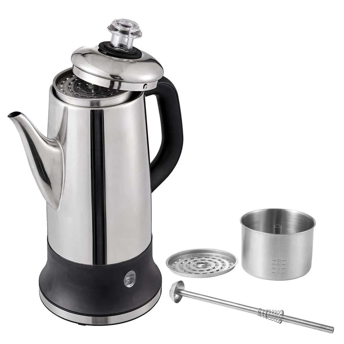 SucceBuy 12-Cup Electric Percolator Coffee Pot 304 Stainless Steel Coffee Percolator with Keep Warm Function - 1.8L