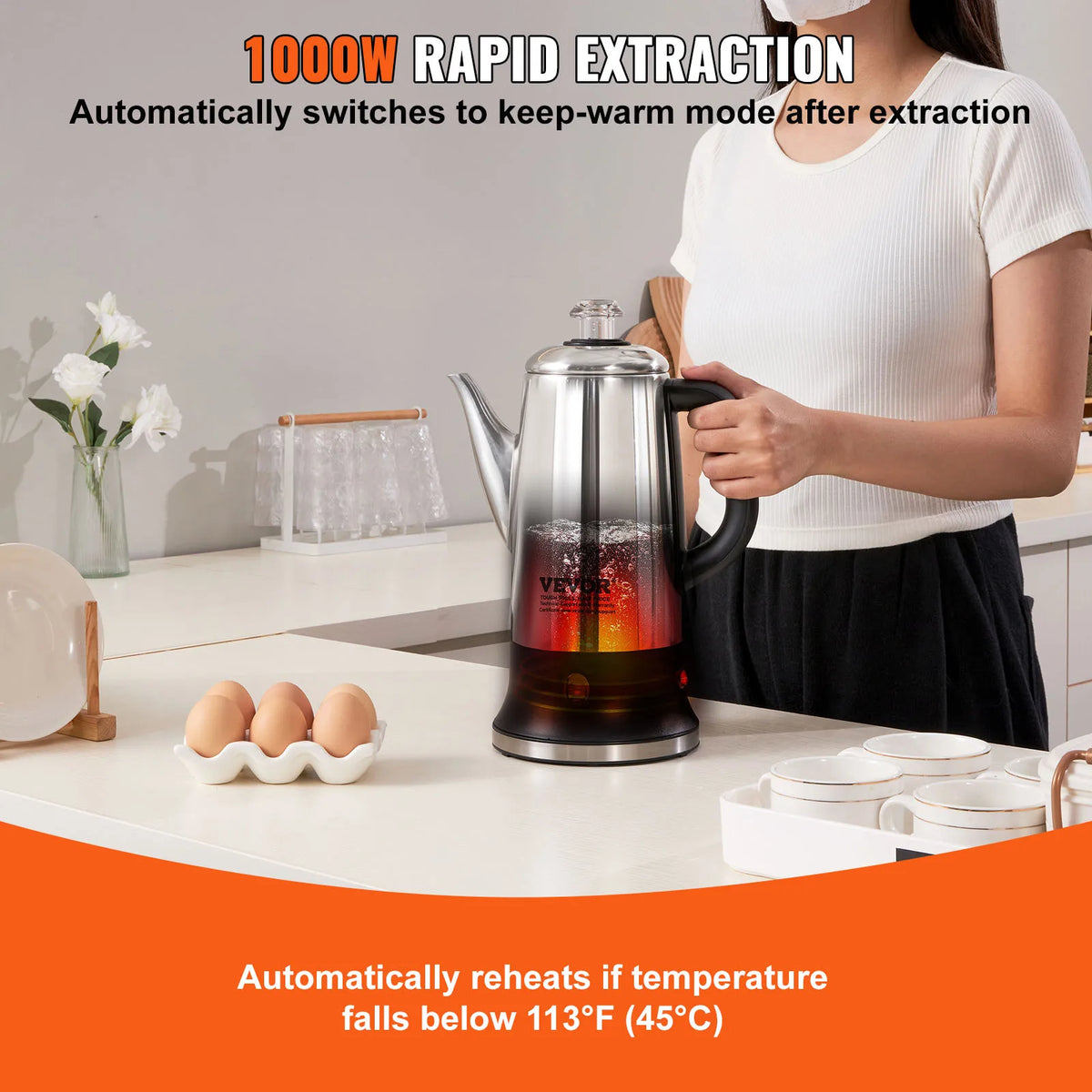 SucceBuy 12-Cup Electric Percolator Coffee Pot 304 Stainless Steel Coffee Percolator with Keep Warm Function - 1.8L