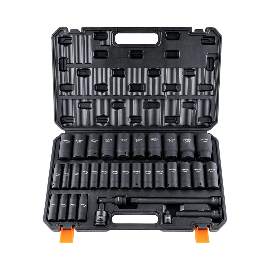 SucceBuy 1/2’’ 3/8’’ Drive Impact Socket Set 23/33/34/48/65 PCs Deep Socket Set SAE Metric Cr-V Cr-Mo Alloy Steel
