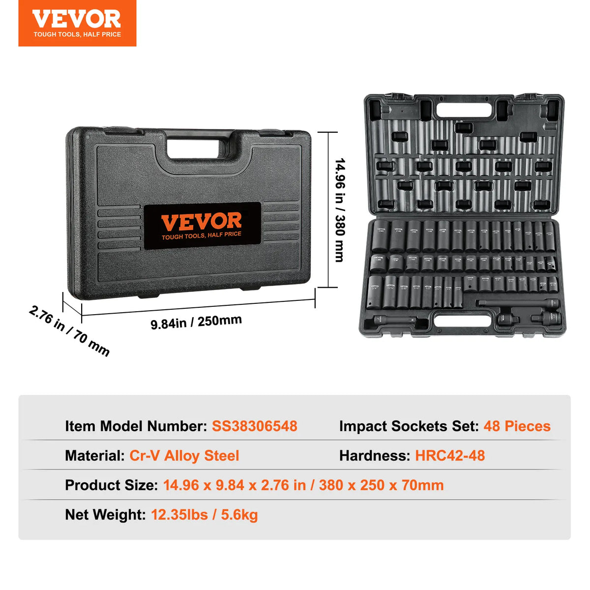SucceBuy 1/2’’ 3/8’’ Drive Impact Socket Set 23/33/34/48/65 PCs Deep Socket Set SAE Metric Cr-V Cr-Mo Alloy Steel