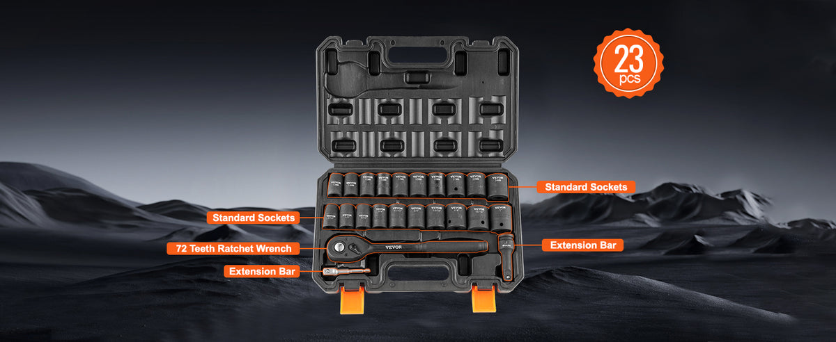SucceBuy 1/2’’ 3/8’’ Drive Impact Socket Set 23/33/34/48/65 PCs Deep Socket Set SAE Metric Cr-V Cr-Mo Alloy Steel