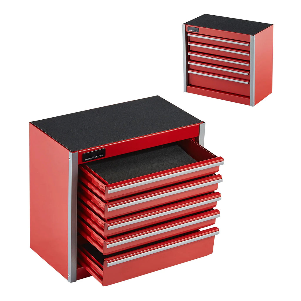 SucceBuy 5-Drawer 8.6in Metal Tool Box Red/Black Portable Small Tool Chest with PP Feet Pads for Garage Workshop Tools