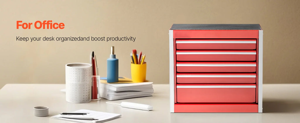 SucceBuy 5-Drawer 8.6in Metal Tool Box Red/Black Portable Small Tool Chest with PP Feet Pads for Garage Workshop Tools