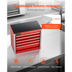 SucceBuy 5-Drawer 8.6in Metal Tool Box Red/Black Portable Small Tool Chest with PP Feet Pads for Garage Workshop Tools