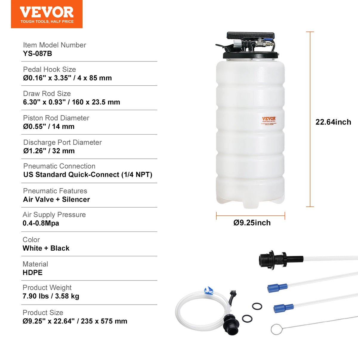 SucceBuy 6.5L/15L Pneumatic Fluid Extractor with Suction Hose Oil Changer Fuel Pump for Automotive Fluids Vacuum