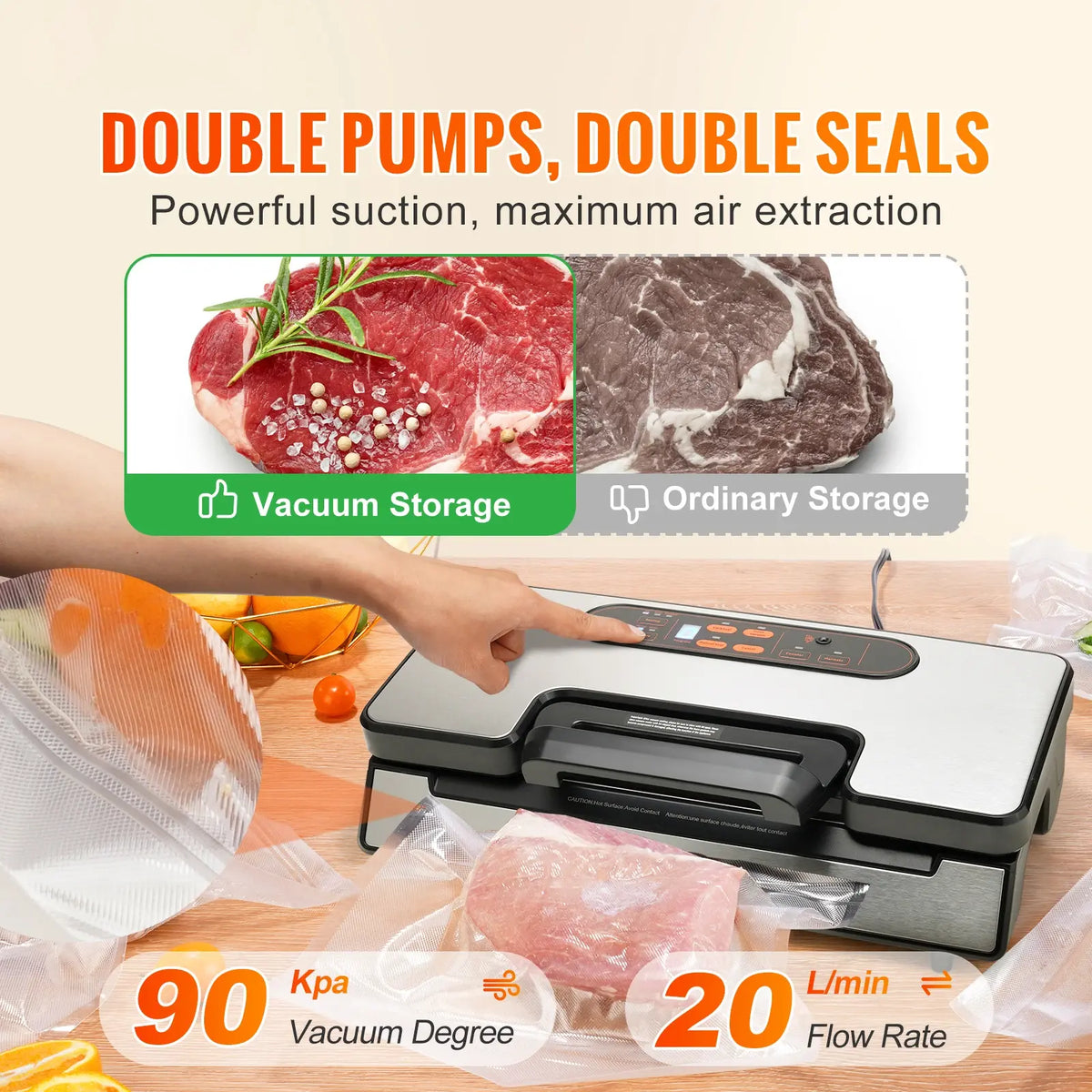 SucceBuy 90Kpa 130W Vacuum Sealer Food Packaging Machine with Free 10pcs Vacuum bags for Household Kitchen Vacuum Food Sealing - Nexvibe