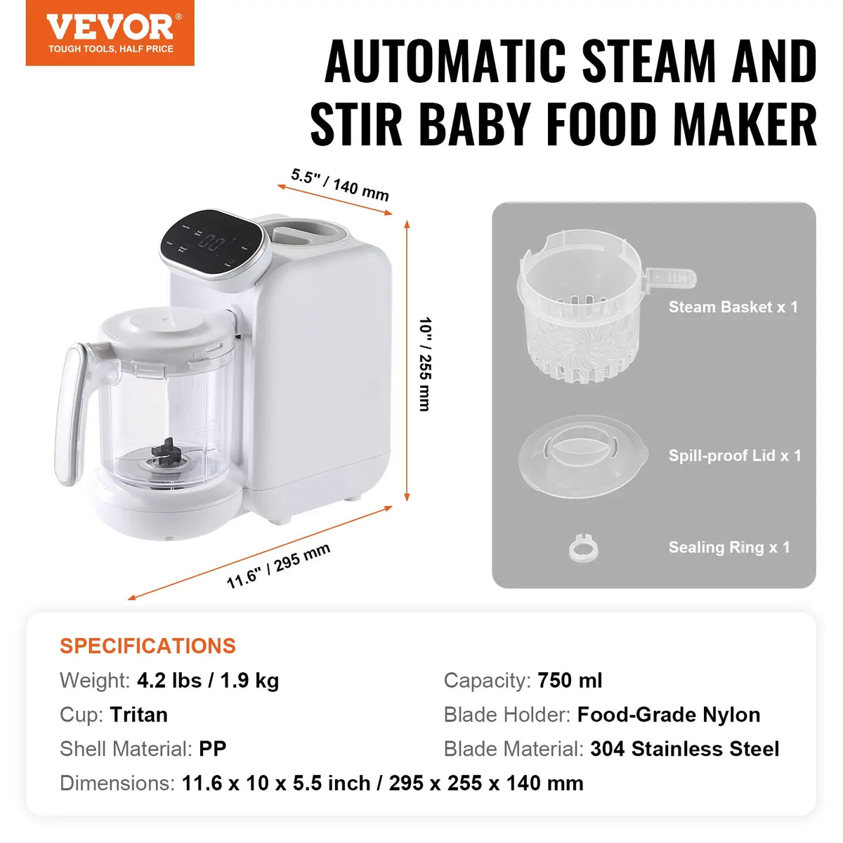 SucceBuy Baby Food Maker 430W with 750 ml Tritan Bowl SUS304 5 in 1 Blender Steamer Grinder for Food Fruit Vegetable Meat - Nexvibe