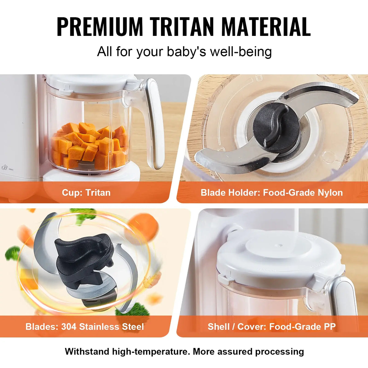SucceBuy Baby Food Maker 430W with 750 ml Tritan Bowl SUS304 5 in 1 Blender Steamer Grinder for Food Fruit Vegetable Meat - Nexvibe