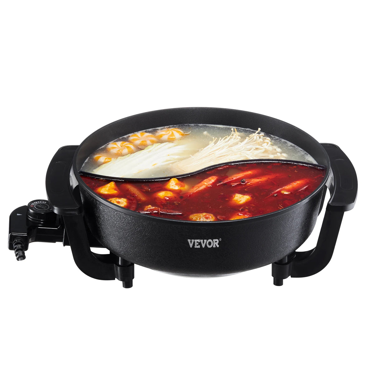 SucceBuy Electric Hot Pot 5 L Double-flavor Shabu Shabu Pot Non-Stick Electric Cooker with Divider Glass Lid for 6-10